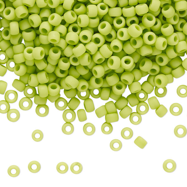 Seed bead, TOHO BEADS®, glass, pkg/50g, #8 round, opaque frosted sour apple (TR-08-44F). image number 0