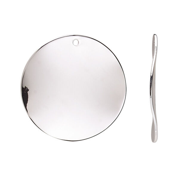 Drop, silver-plated steel, 26mm wavy flat round. Sold per pkg of 10. image number 0