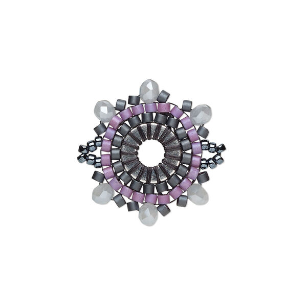 Link, Creative Touch, glass, gunmetal / grey / lilac, 22mm double-sided snowflake. Sold individually. image number 0