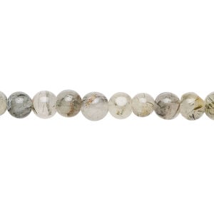 Tourmalinated quartz 1pkg1, hand-cut round bead natural, 13 inch 5-6mm