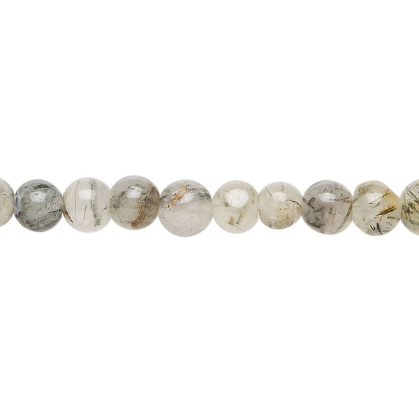 Tourmalinated quartz 1pkg1, hand-cut round bead natural, 13 inch 5-6mm image number 0