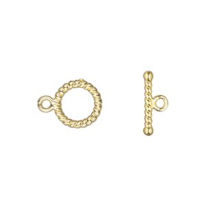 Clasp toggle 1pkg20 "pewter" (zinc alloy), 10mm twisted round, gold-finished 1-strand