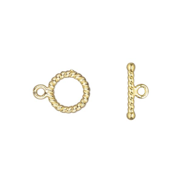 Clasp, toggle, gold-finished "pewter" (zinc-based alloy), 10mm twisted round. Sold per pkg of 20. image number 0