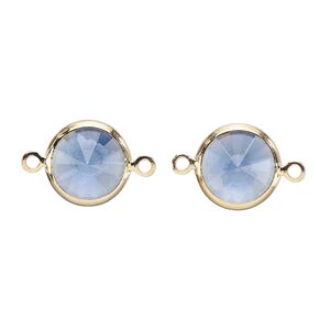 Link, Vintage Crystal™, crystal and  gold-plated brass, sapphire, 12mm rivoli. Sold per pkg of 2.