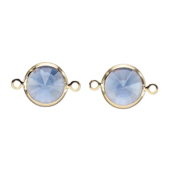Link, Vintage Crystal™, crystal and  gold-plated brass, sapphire, 12mm rivoli. Sold per pkg of 2. image number 0