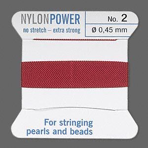 Thread, Griffin, nylon, garnet red, size #2. Sold per 2-meter card (approximately 78 inches).