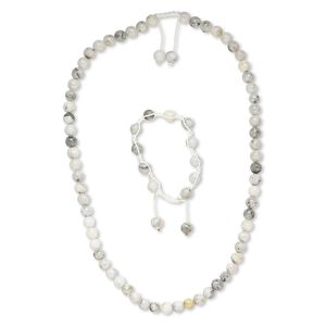 Green earth "jasper" / nylon 1pkg2 round bracelet / necklace natural 7-10 inch / 22-25 inch / adjustable macramé clasp 7-8mm