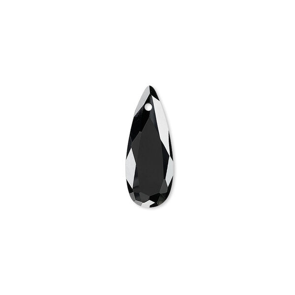 Drop, cubic zirconia, black, 18x7mm hand-faceted teardrop, Mohs hardness 8-1/2. Sold per pkg of 2. image number 0