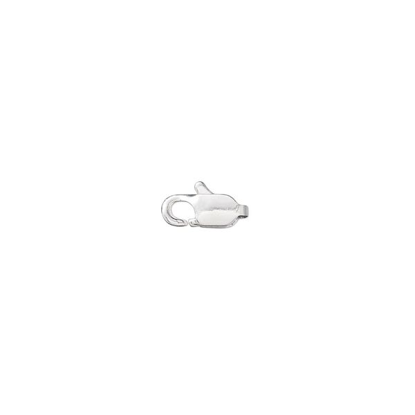 Clasp, lobster claw, silver-plated brass, 9x4mm rectangular hook. Sold per pkg of 100. image number 0