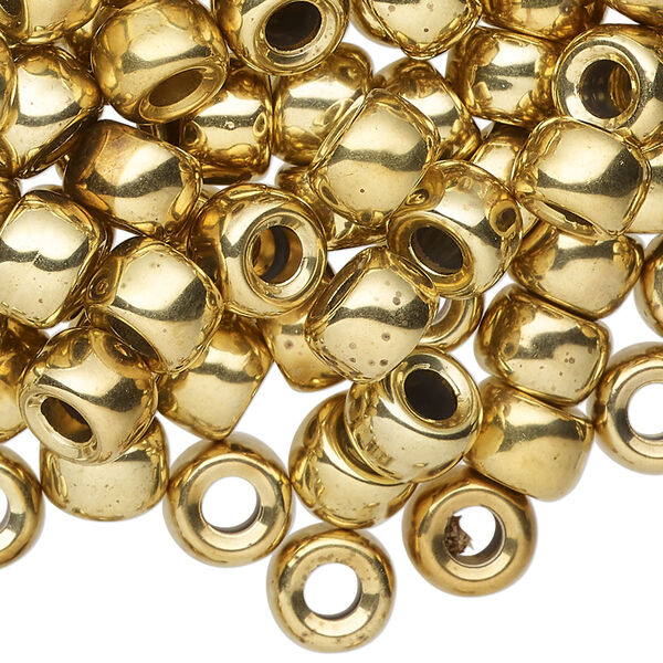 Bead, acrylic, gold, 9x5mm pony. Sold per 2-ounce pkg, approximately 185 beads. image number 0