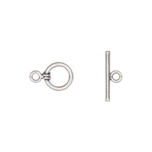 Clasp, toggle, antiqued sterling silver, 8mm round. Sold per pkg of 2.