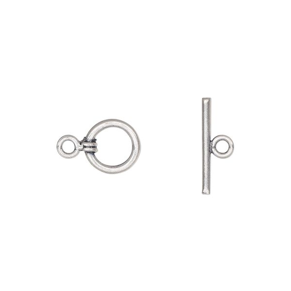 Clasp, toggle, antiqued sterling silver, 8mm round. Sold per pkg of 2. image number 0