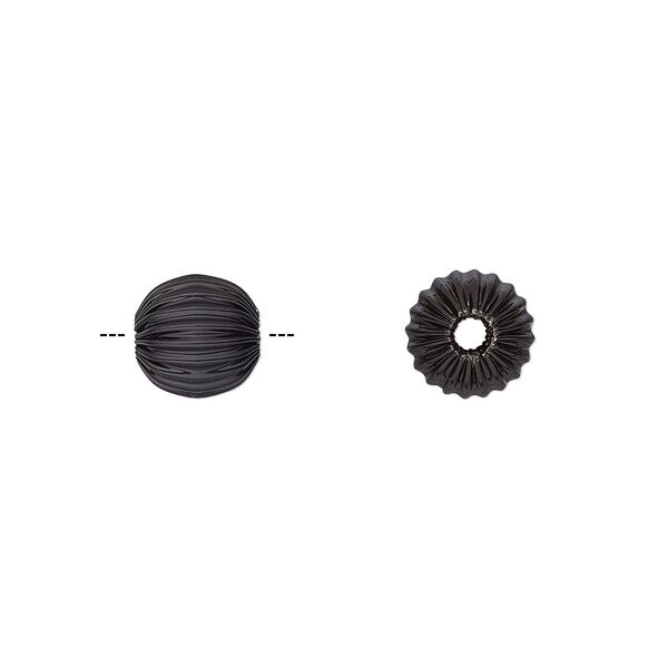 Bead, electro-coated brass, black, 8mm corrugated round. Sold per pkg of 10. image number 0