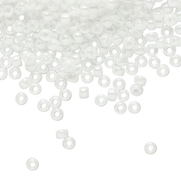 Seed bead, TOHO BEADS®, glass, pkg/50g, #8 round, opaque luster white (TR-08-121). image number 0