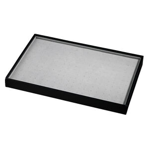 Display tray, earring, leatherette and velveteen, black and grey 13-3/4 x 1-1/4 x 9-1/2 inches with insert. Sold individually.