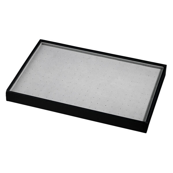 Display tray, earring, leatherette and velveteen, black and grey 13-3/4 x 1-1/4 x 9-1/2 inches with insert. Sold individually. image number 0