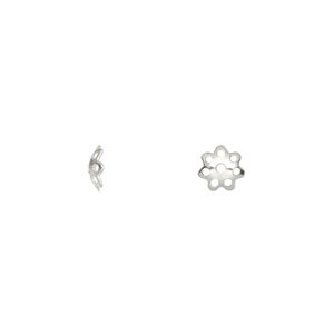 Bead cap, silver-finished brass, 6x1.5mm flower, fits 6-8mm bead. Sold per pkg of 100.