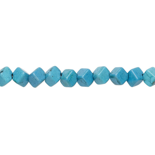 Bead, "turquoise" (resin) (imitation), blue, 5x5mm-6x6mm diagonally drilled cube. Sold per 15-inch strand. image number 0