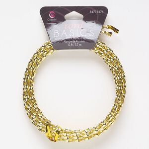 Wire, aluminum, gold, 3mm twisted flat, 16 gauge. Sold per 12-foot spool.