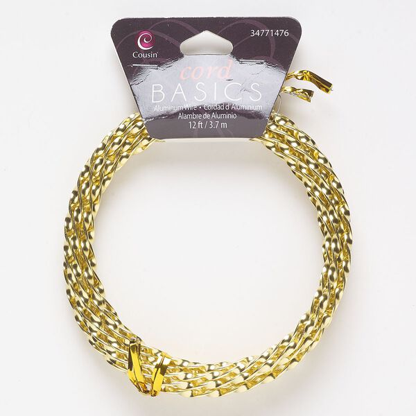 Wire, aluminum, gold, 3mm twisted flat, 16 gauge. Sold per 12-foot spool. image number 0