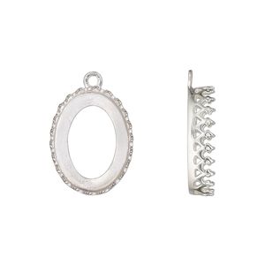 Drop, sterling silver, 18x14mm oval with decorative trim and open back with 16x12mm oval cabochon bezel setting. Sold individually.