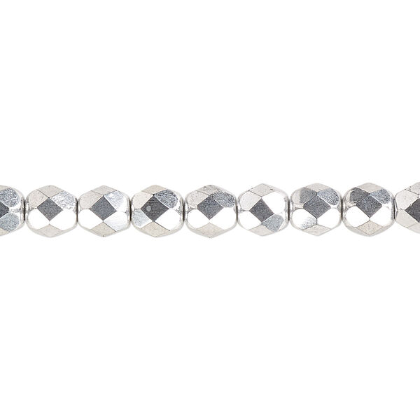 Bead, Czech fire-polished glass, opaque metallic silver, 6mm faceted round. Sold per pkg of 1,200 (1 mass). image number 0