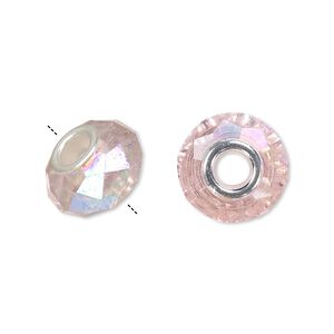 Bead 10pk 32 facets pink AB silver plate, Celestial Crystal® Dione® 14x9mm rondelle