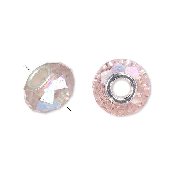 Bead 10pk 32 facets pink AB silver plate, Celestial Crystal® Dione® 14x9mm rondelle image number 0