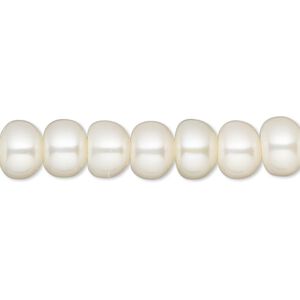 Pearl, White Lotus™, cultured freshwater (bleached), white, 8.5-9mm button, C grade, Mohs hardness 2-1/2 to 4. Sold per 15-1/2" to 16" strand.
