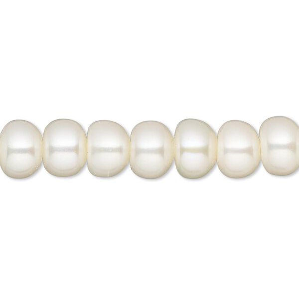 Pearl, White Lotus™, cultured freshwater (bleached), white, 8.5-9mm button, C grade, Mohs hardness 2-1/2 to 4. Sold per 15-1/2" to 16" strand. image number 0