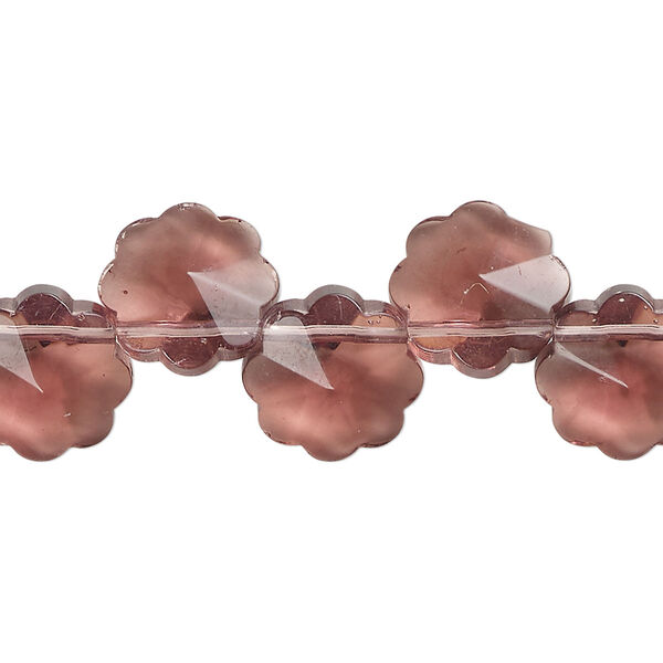 Bead, glass, translucent plum, 12mm top-drilled faceted flower. Sold per 15-inch strand, approximately 40 beads. image number 0