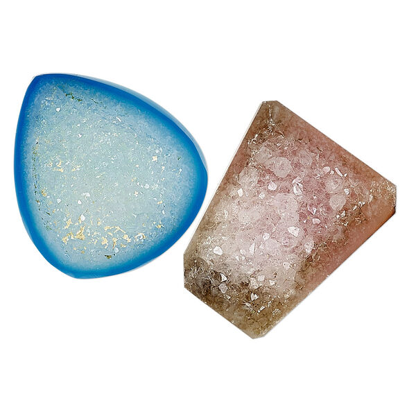 Component mix, druzy agate (dyed), mixed colors, 24x20mm-35x35mm freeform, Mohs hardness 6-1/2 to 7. Sold per pkg of 2. image number 0