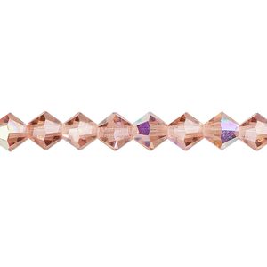 Bead 24pk rose peach AB, Preciosa Czech crystal 6mm bicone