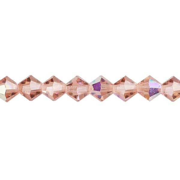 Bead 24pk rose peach AB, Preciosa Czech crystal 6mm bicone image number 0