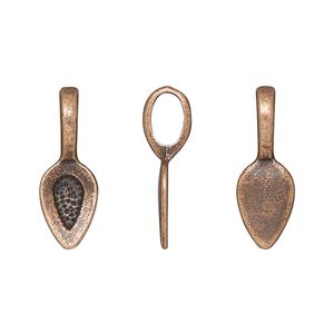 Bail, glue-on, antique copper-finished "pewter" (zinc-based alloy), 21x7.5mm leaf with 12x7.5mm pad. Sold per pkg of 20.