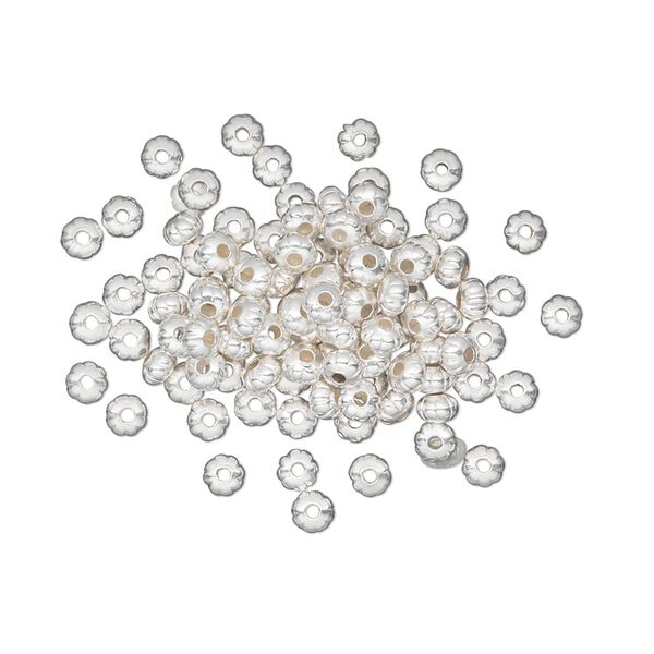Bead, silver-plated brass, 3x2mm corrugated rondelle. Sold per pkg of 100. image number 0