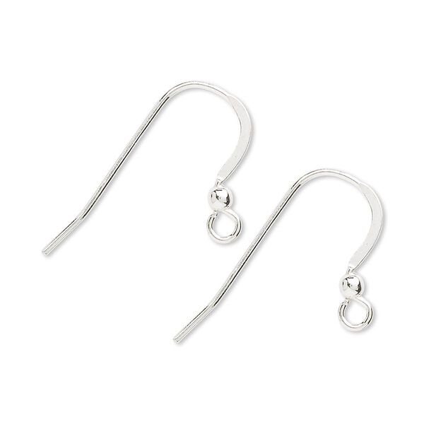 Ear wire, sterling silver, 17mm flat fishhook with 2.5mm ball and open loop, 20 gauge. Sold per pkg of 25 pairs. image number 0