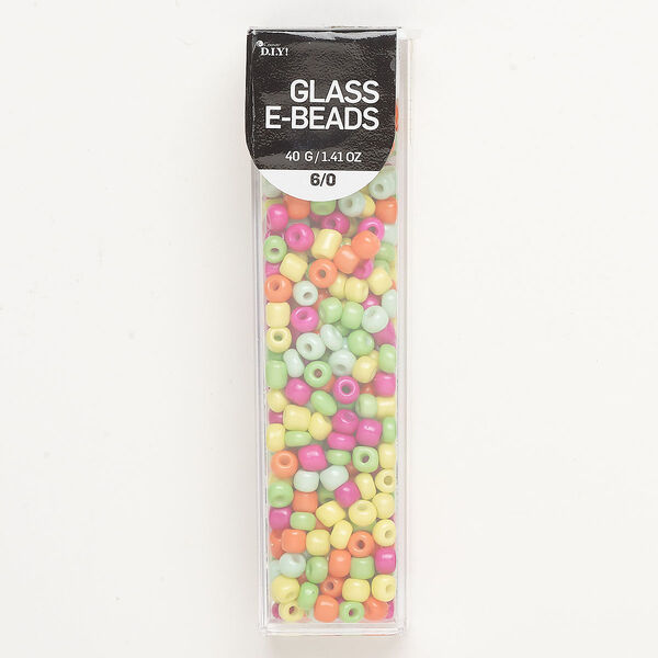 Seed bead mix, glass, 40g, opaque multicolored, #6 round. image number 0