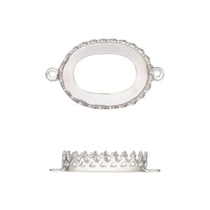 Link, sterling silver, 20x14.5mm oval with decorative trim and open back with 18x13mm oval cabochon bezel setting. Sold individually.