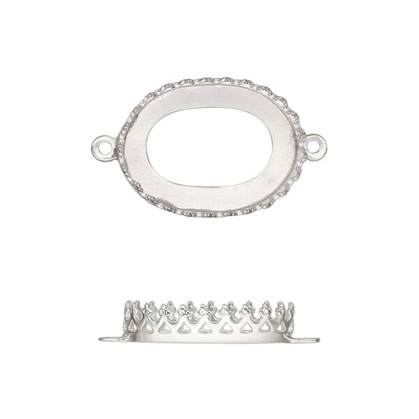 Link, sterling silver, 20x14.5mm oval with decorative trim and open back with 18x13mm oval cabochon bezel setting. Sold individually. image number 0
