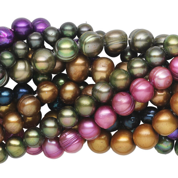 Pearl mix, cultured freshwater (dyed), mixed colors, 6mm-13x8mm mixed shape, D grade, Mohs hardness 2-1/2 to 4. Sold per pkg of (10) 15" to 16" strands. image number 0