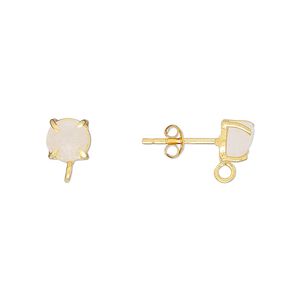 Sterling silver / quartz crystal 1pkg2, rough nugget earstud / closed loop gold-plated 5-7mm