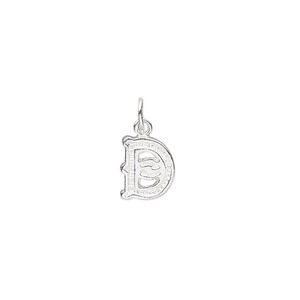 Charm, sterling silver, 9x8mm fancy block alphabet letter "D." Sold individually.