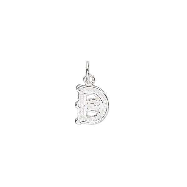 Charm, sterling silver, 9x8mm fancy block alphabet letter "D." Sold individually. image number 0