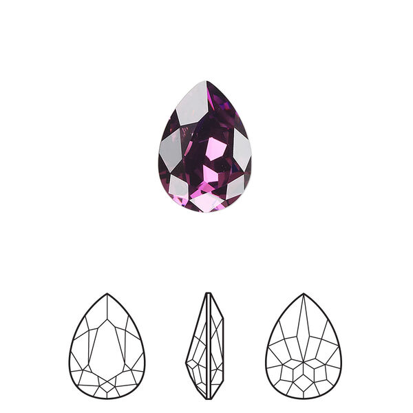 Fancy stone 12pk amethyst foil back, Crystal Passions® 14x10mm pear 4320 image number 0