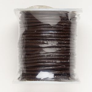 Cord, leather (dyed), brown, 3mm round. Sold per 25-yard spool.