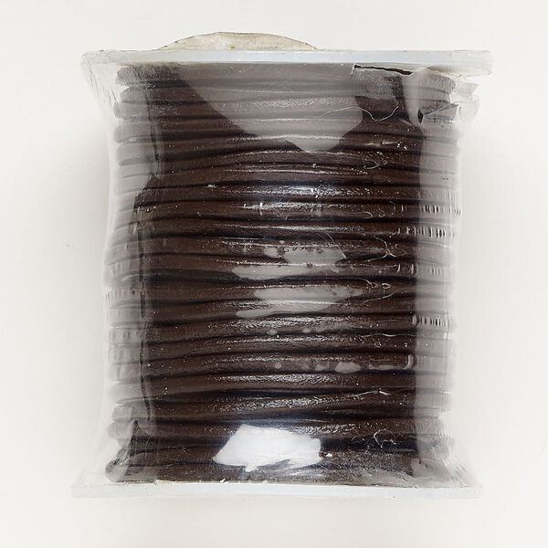 Cord, leather (dyed), brown, 3mm round. Sold per 25-yard spool. image number 0