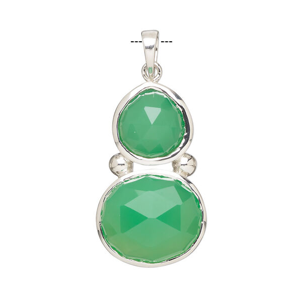 Pendant, Create Compliments®, sterling silver and chalcedony (dyed), sea green, 27x16mm single-sided freeform, Mohs hardness 6-1/2 to 7. Sold individually. image number 0