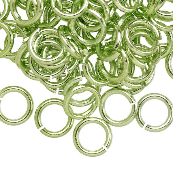 Jump ring, anodized aluminum, green, 10mm round, 6.8mm inside diameter, 14 gauge. Sold per pkg of 100. image number 0