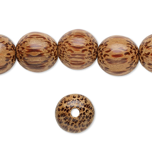 Bead, coconut palm wood (waxed), 11-12mm hand-cut round. Sold per 15-1/2" to 16" strand. image number 0
